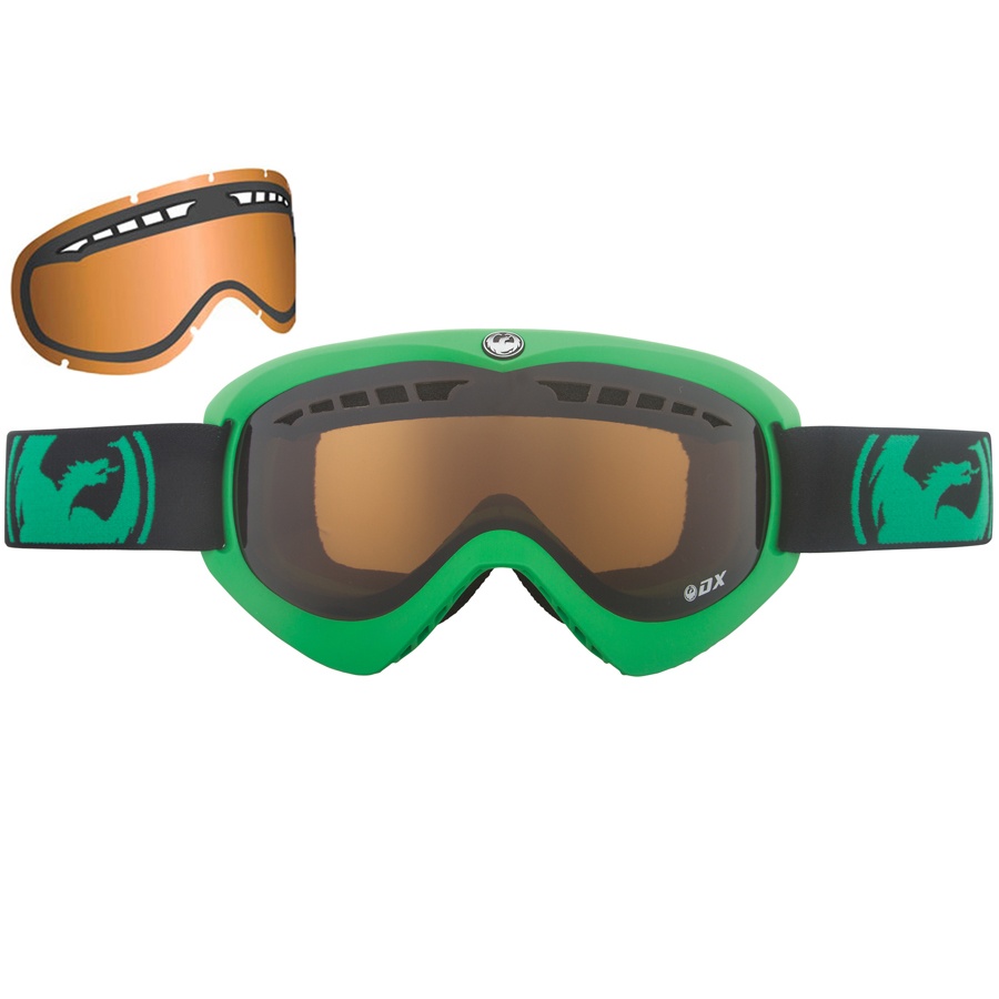 Dragon DX Snowboard / Ski Goggles, M, Pop Green, Jet + Amber Lens